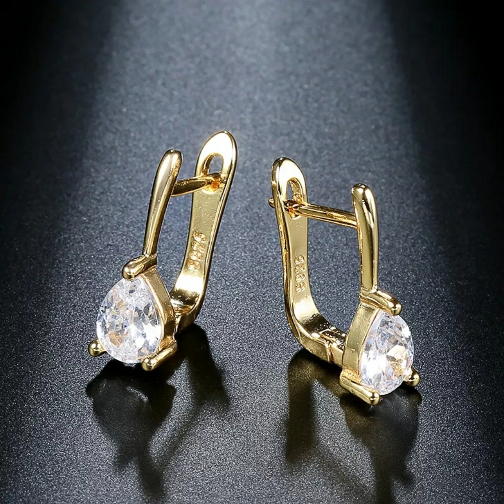 Gold Cubic Zirconia Earrings - Picture 3 of 3